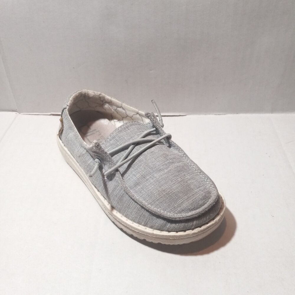 Hey Dude Youth Wendy Slip On Loafers-Size 9-Linen Grey-Canvas-Memory Insole